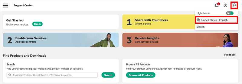 HPEサポートセンターの表示を日本語に変更する方法 (サイト表示言語の変更)