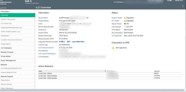 ILO様　確認用ページ アドバイザリ：HPE Integrated Lights - Out 4 (iLO 4) ユーザー