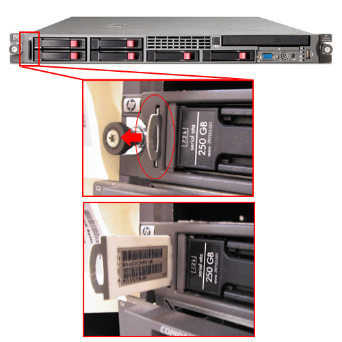 HP ProLiant DL シリーズ - サーバー本体のシリアル番号と製品番号