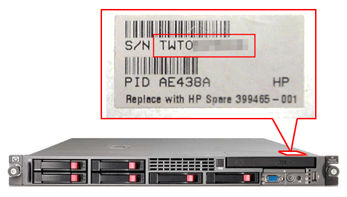 HP ProLiant DL シリーズ - サーバー本体のシリアル番号と製品番号