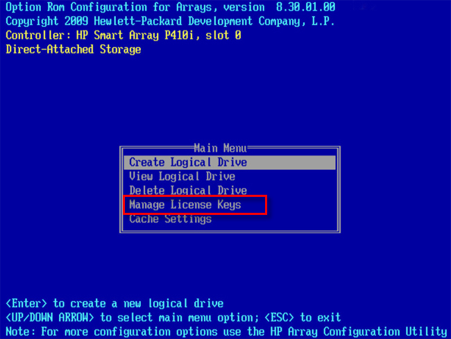 HP ProLiant サーバー - Option ROM Configuration for Arrays