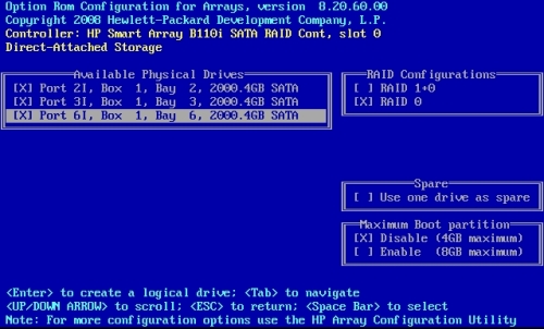 Hp smart array b110i sata raid controller настройка