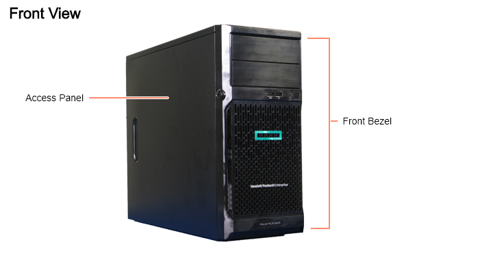 Front View | HPE ProLiant ML30 Gen10 Server - Parts Support Guide