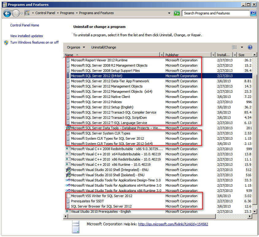 Uninstalling SQL Server 2012