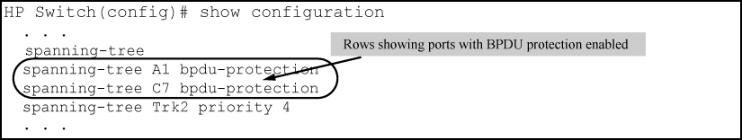 Viewing BPDU filters using the show configuration command