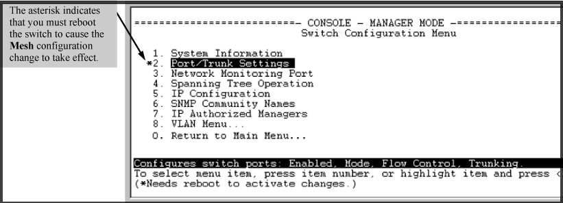 After saving a mesh configuration change, rebooting the switch