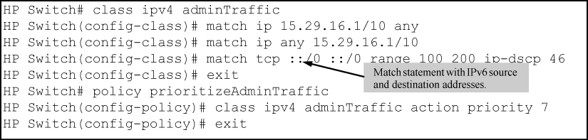 A QoS policy for IPv4 and IPv6 subnet traffic on a VLAN interface