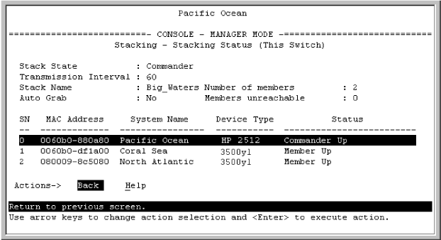 The Commander’s Stacking Status screen