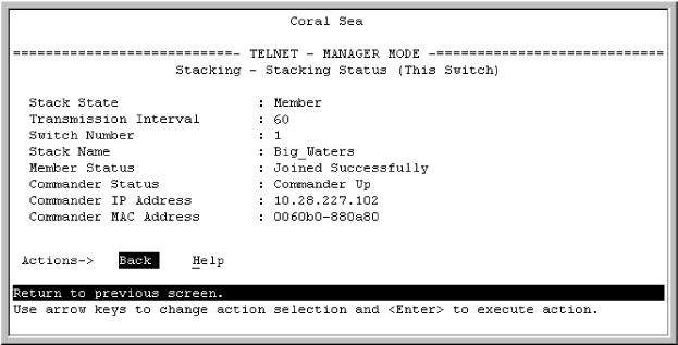 A Member's stacking status screen