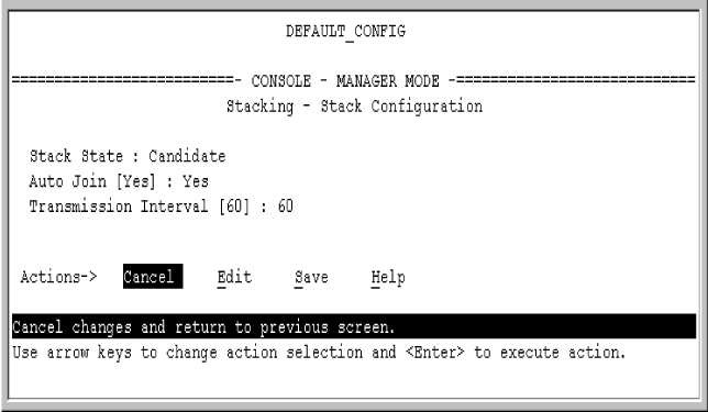 The default Stack Configuration screen