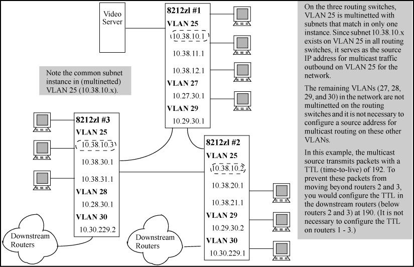 Multicast network with a multinetted VLAN