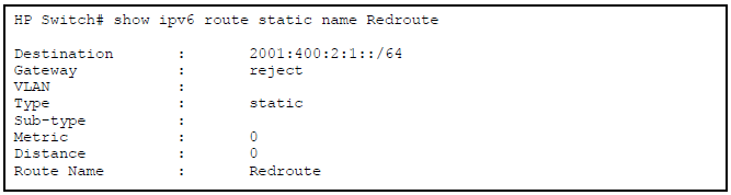 Output for a Specified Named Static Route in IPv6