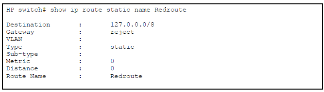 Output for a Specified Named Static Route