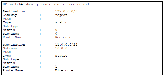 Detailed Output of Named Static Routes