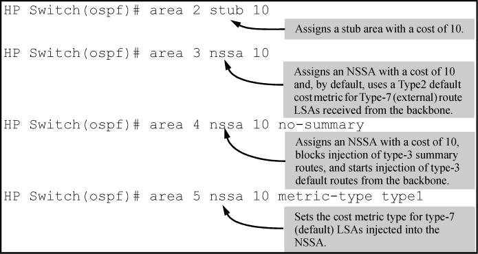 Creating stub area and NSSA assignments