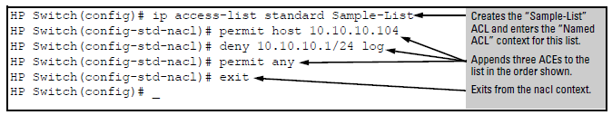 Commands used to create a standard, named ACL