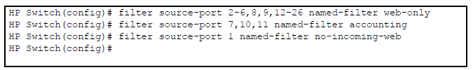 Source port filters applied to switch ports