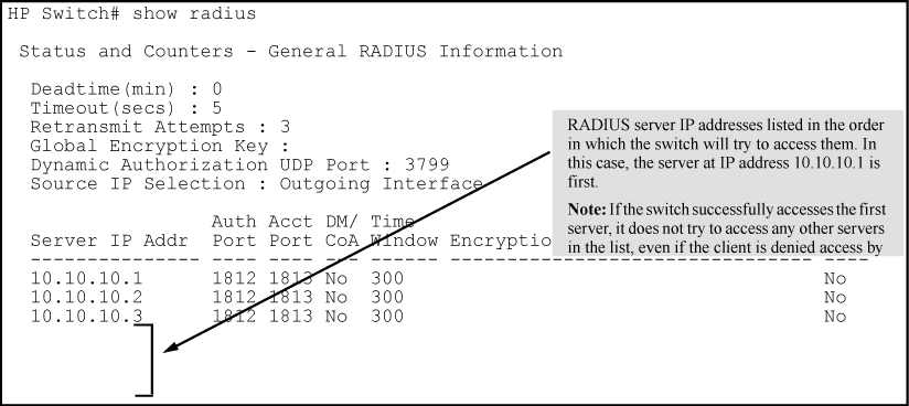 Search order for accessing a RADIUS server