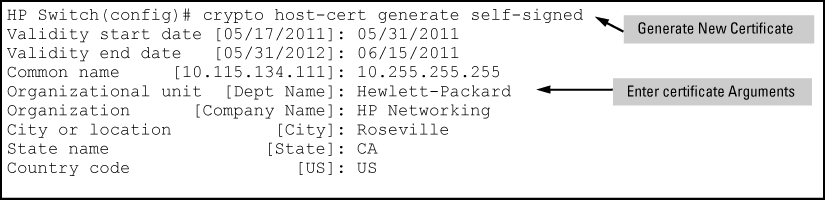 Self-signed server host certificate on the CLI for the switch