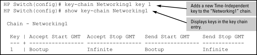 Adding and displaying a time-independent key to a key chain entry